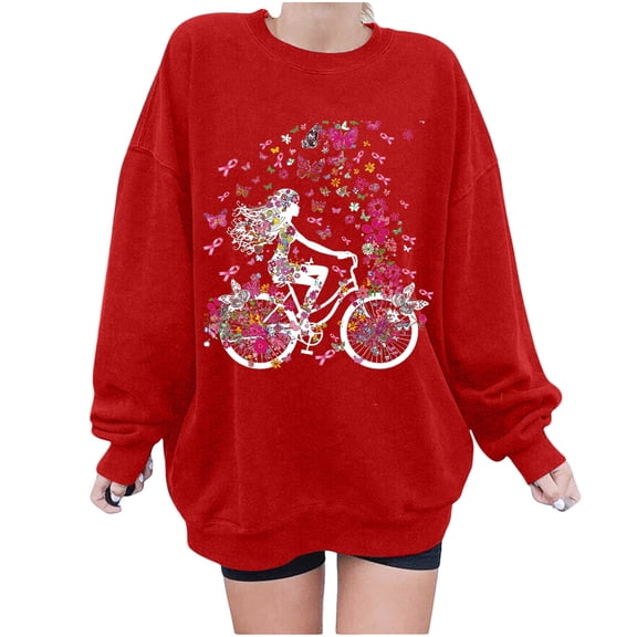 VEKDONE Breast Cancer Sweatshirt for Women Cancer Awareness Pink Ribbon Sweatshirt Cancer Survivor Warrior Pullover Tops Red XXL