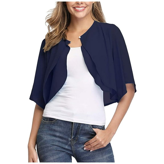 VEKDONE Capelets for Women Chiffon Cape Soft Shawls and Wraps Wedding Capes 1920s Cover Up Solid Color Ruffled Sleeve Lightweight Cardigans