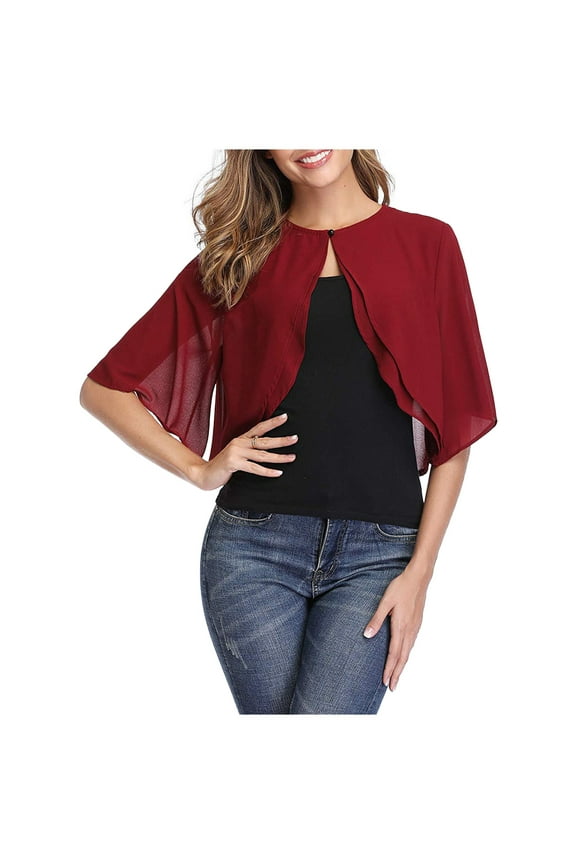 Capelets for Women Chiffon Cape Soft Shawls and Wraps Wedding Capes 1920s Cover Up Solid Color Ruffled Sleeve Lightweight Cardigans