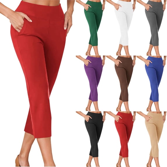 VEKDONE Capri Pants for Women Stretch High Waisted Crop Office Work Pants Summer Casual Capris Slacks Yoga Dress Pant Solid Color Slim Fit Gym Workout Tights with Pockets