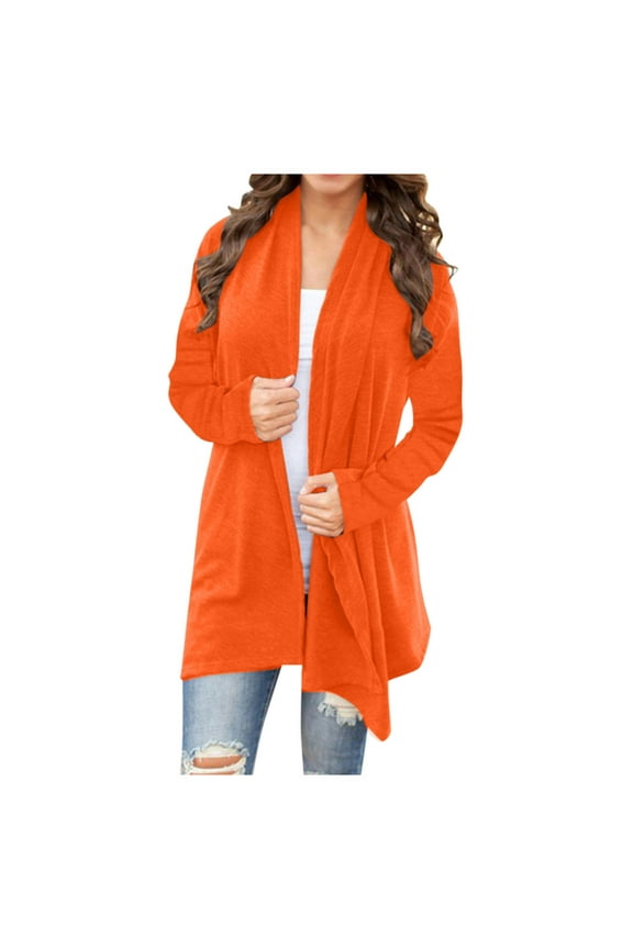 Cardigan Womens Lightweight Draped Cardigan for Women 2025 Open Front Long Sleeve Duster Cardigan Jacket Coat Orange,XXXL
