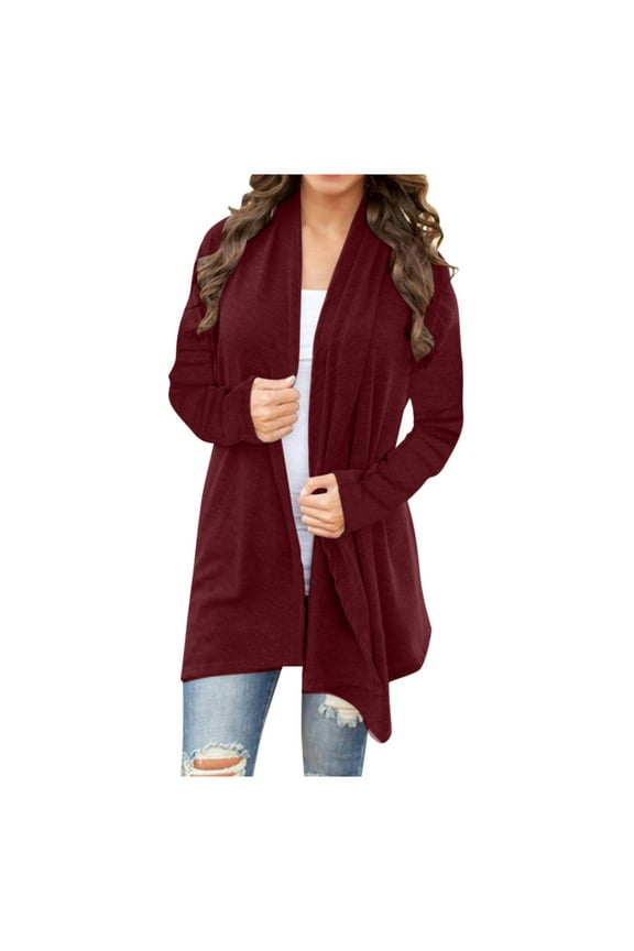 Cardigan Womens Lightweight Draped Cardigan for Women 2025 Open Front Long Sleeve Duster Cardigan Jacket Coat Wine,XL