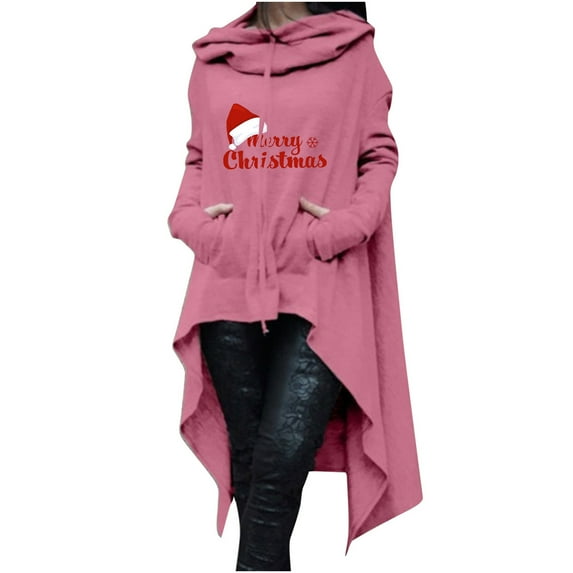 VEKDONE Christmas Hoodie Sweatshirts for Women 2024 Clearance Sale Trendy Print Long Sleeve Pullover Blouse Casual Medieval Vintage Tops with Pockets Iregular Hem Cloak Robe