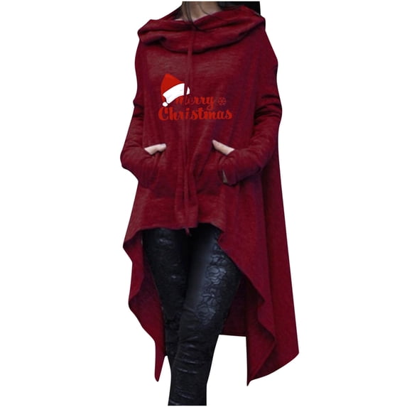 VEKDONE Christmas Hoodie Sweatshirts for Women 2024 Clearance Sale Trendy Print Long Sleeve Pullover Blouse Casual Medieval Vintage Tops with Pockets Iregular Hem Cloak Robe