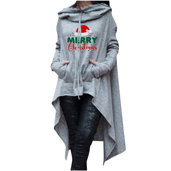 VEKDONE Christmas Hoodie Sweatshirts for Women 2024 Clearance Sale Trendy Print Long Sleeve Pullover Blouse Casual Medieval Vintage Tops with Pockets Iregular Hem Cloak Robe