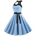 thumbnail image 1 of VEKDONE Clearance 2024 Women Polka Dot Tea Party Dress Vintage Halter Neck Short Sleeve A-Line Flare Dress with Bow Knot, Hawaiian Dresses For Women, 1 of 8