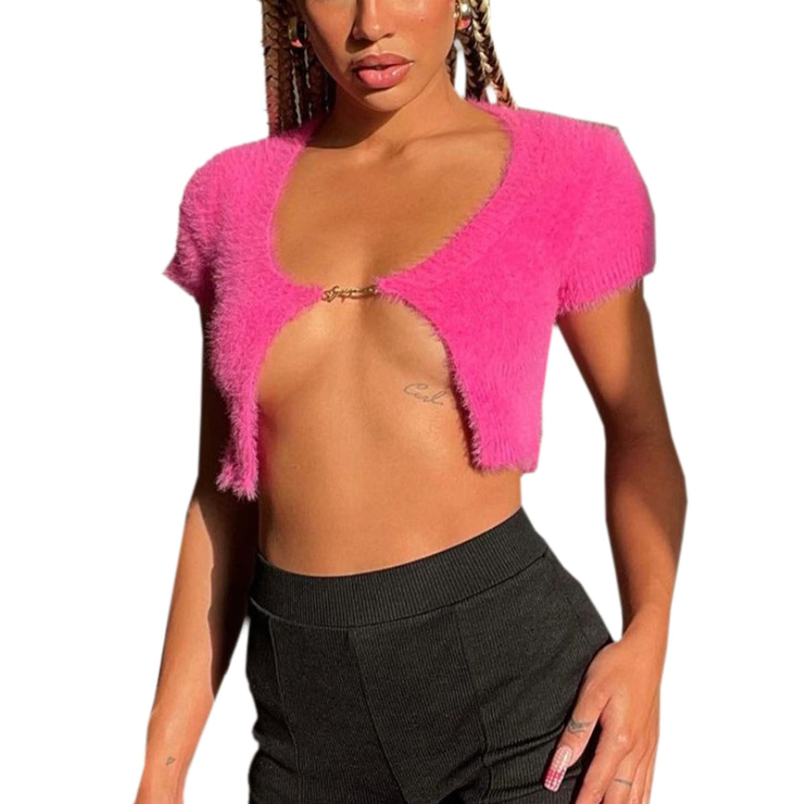 VEKDONE Clearance 2023 Women's Tie Up Open Front Long Sleeve Crop