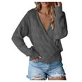 thumbnail image 1 of VEKDONE Clearance 2024 Womens Knitted Deep V Neck Wrap Sweaters Long Sleeve Crochet Knit Wrap Front Loose Pullover Sweater Tunics Tops, 1 of 5