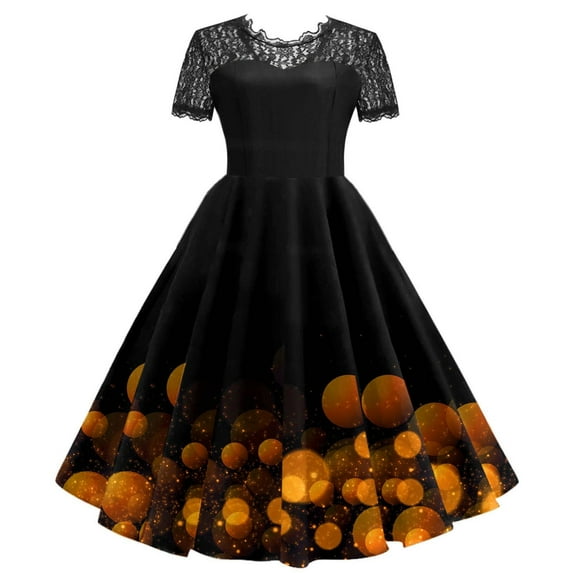 VEKDONE 2026 Women Vintage Dresses Lace Short Sleeve Tea Party Dress Formal Wedding Guest Dress, Hawaiian Dresses For Women