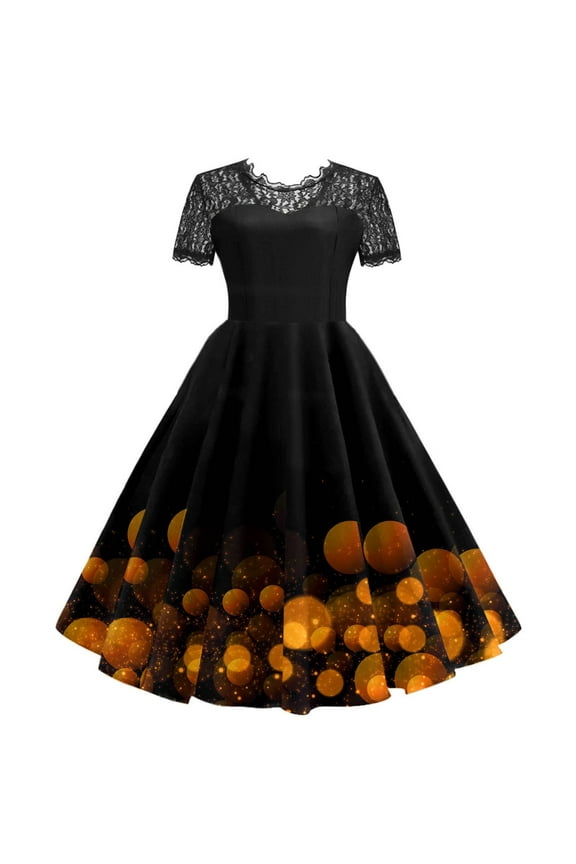 2026 Women Vintage Dresses Lace Short Sleeve Tea Party Dress Formal Wedding Guest Dress, Hawaiian Dresses For Women