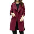 thumbnail image 1 of VEKDONE Clearance 2025 Women Elegant Notched Collar Solid Color Mid-Length Double Breasted Slim Fit Wool Blend Trench Pea Coat Overcoat Wine XL, 1 of 7