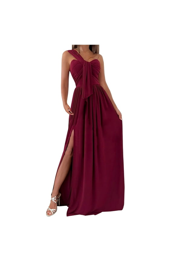 2026 Womens Elegant Wedding Guest Dress One Shoulder Evening Formal Cocktail Long Maxi Dresses, Hawaiian Dresses For Women