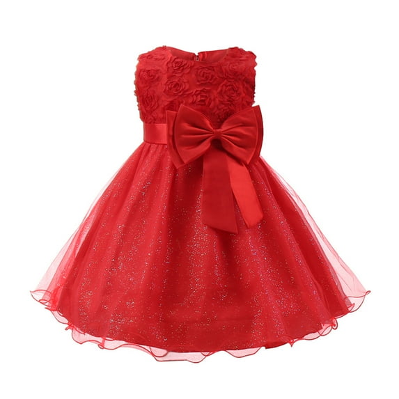 VEKDONE Clearance Baby Girls Cotton Dress Toddler Flower Girl Solid Color Soft Formal Gowns Fashion Bow Tie Tiered Tulle Pageant Birthday Princess Dresses 2024 Clearance Size 2-3 Years