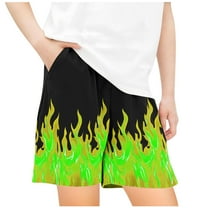 VEKDONE Boys And Girls Hawaiian Shorts Flame Print Lounge Shorts Summer Outdoor Vacation Beach Shorts with Pockets Elastic Waisted Loose Shorts Green 13-14 Years