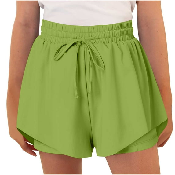 VEKDONE Girls Athletic Shorts Cotton Girls Running Shorts with Pockets Drawstring Kids Soccer Gym Workout Sports Shorts Green 14 Years