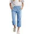 thumbnail image 1 of VEKDONE Girls Cotton Linen Capris Pants Elastic Waisted Drawstring Cropped Pants with Pockets Summer Loose Comfy Straight Leg Capri Pant Blue 10 Years, 1 of 9
