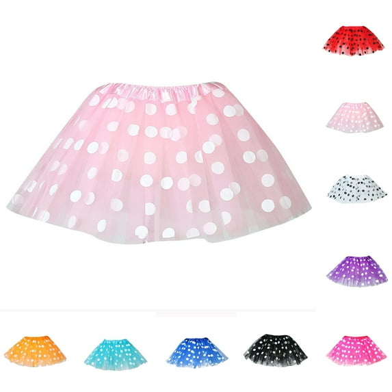 VEKDONE Girls' Layered Tutu Tulle Skirt Birthday Party Dance Skirts Polka Dot Mesh Skirt December Gift for Child Red,1 Years