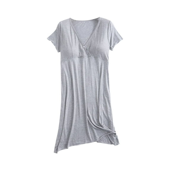 VEKDONE Clearance Labor/Delivery/Hospital Gown Nursing Dress Maternity Nightgown Short Sleeve Breastfeeding Sleepwear for Hospital Short Breastfeeding Nightgown Gray L