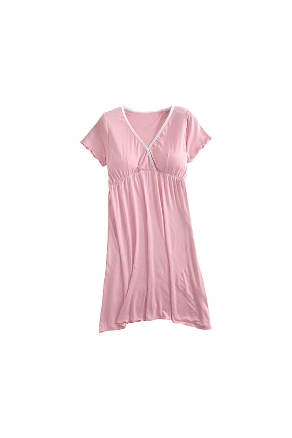 Labor/Delivery/Hospital Gown Nursing Dress Maternity Nightgown Short Sleeve Breastfeeding Sleepwear for Hospital Short Breastfeeding Nightgown Pink XXL