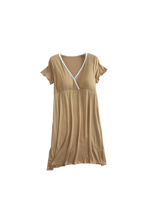 Labor/Delivery/Hospital Gown Nursing Dress Maternity Nightgown Short Sleeve Breastfeeding Sleepwear for Hospital Short Breastfeeding Nightgown Yellow XL