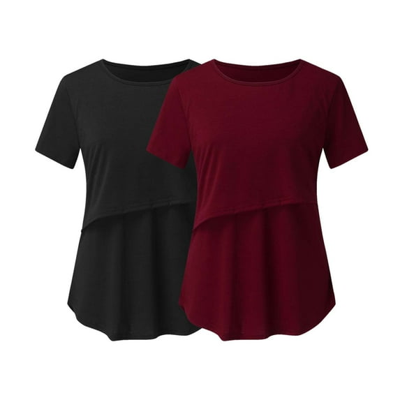 VEKDONE Maternity Tops for Womens Breastfeeding Tunics Crewneck Short Sleeve Nusring Blouse Tshirt Comfy Soft Pregnancy Shirts Mama Postpartum Clothes Black S