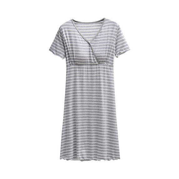 VEKDONE Clearance Nursing Nightgown Dresses, 3 In 1 Maternity Nightgown Short Sleeve Nursing Gown Breasfeeding Sleepwear Delivery Dress and Labor Gown Gray XL
