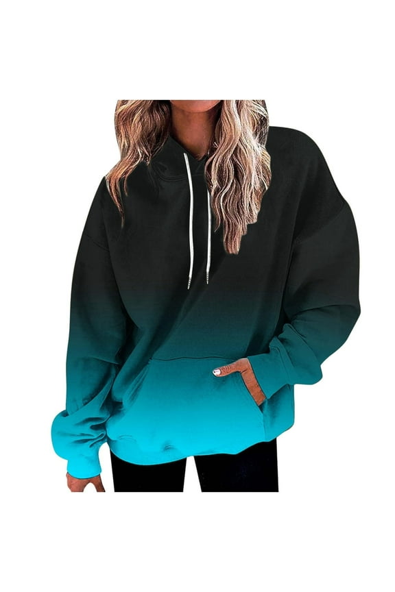 Hoodie Sweatshirts for Women Trendy Tie-Dye Loose Fit Pullover Blouse with Pockets Long Sleeve Drawstring Hooded Tops Casual Outdoor Streetwear
