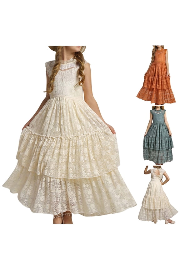 Toddler Baby Girl Summer Lace Dress Ruffle Sleeveless Mesh A-line Princess Dresses Kids Patchwork Layered Pleated Dress Best Gift for Girl Size 7 Years