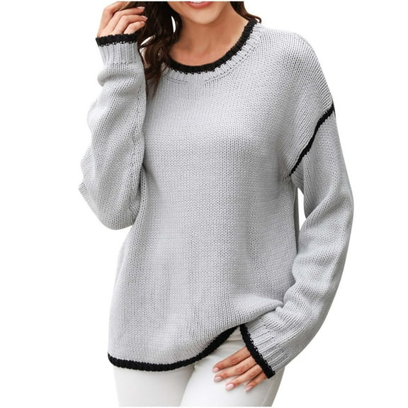 VEKDONE Colorful Cute Sweaters for Women Crew Neck Long Sleeve Print Loose Fit Pullover Crochet Knit Sweater Tops Fall