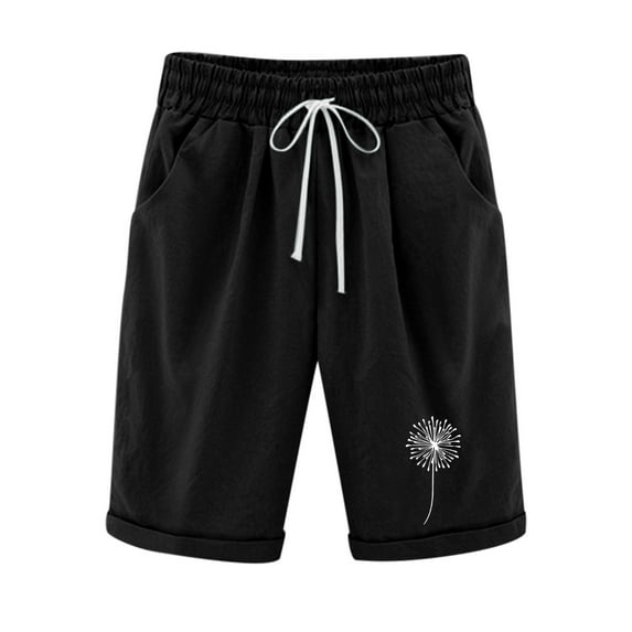 VEKDONE Cotton Linen Drawstring Shorts for Women Trendy Print Elastic Waist Short Pants with Pockets Summer Loose Fit Beach Pants Outdoor Sweatpants Pantalones cortos de mujer