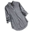 thumbnail image 1 of VEKDONE Cotton Linen Plaid Shirts for Women Long Sleeve Button Lapel Blouse with Pockets Summer Loose Fit Plus Size Tunics Tops Curved Hem Casual Shirt, 1 of 4