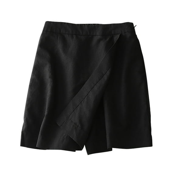 VEKDONE Cotton Linen Shorts for Women 2025 New Flap Layered Culottes High Waisted Solid Color Short Pants Dressy Business Work Pant Pantalones cortos de algod贸n y lino para mujer Black M