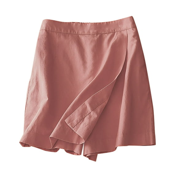 VEKDONE Cotton Linen Shorts for Women 2025 New Flap Layered Culottes High Waisted Solid Color Short Pants Dressy Business Work Pant Pantalones cortos de algod贸n y lino para mujer Pink XXL