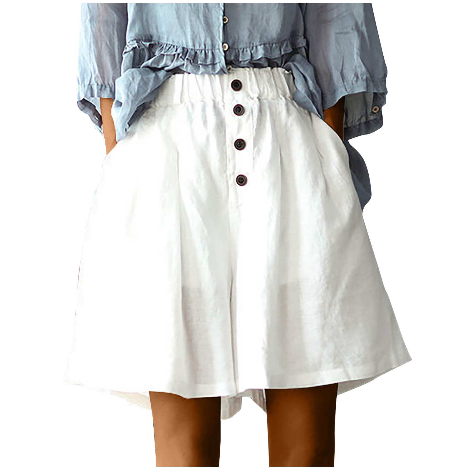 VEKDONE Cotton Linen Shorts for Women Summer Elastic Waist Button ...