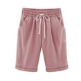 thumbnail image 1 of VEKDONE Cotton Linen Shorts for Women Elastic Waist Knee Length Shorts Loose Drawstring Lounge Shorts with Pockets, 1 of 3