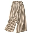 thumbnail image 1 of VEKDONE Cotton Linen Striped Wide-Legged Pants Women Thin Drape Casual Straight Pants Summer Drawstring Elastic High Waist Pant Pockets Cropped Trouser Khaki XL, 1 of 4