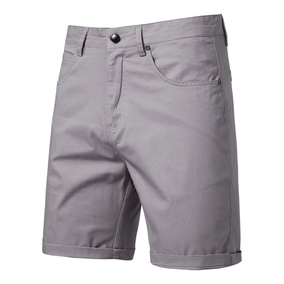 VEKDONE Cotton Shorts for Men Solid Color Stretch Button Cargo Shorts Summer Casual Elastic Waist Loose Fit Knee Pants with Pockets Office Work Cargo Shorts Gray 30