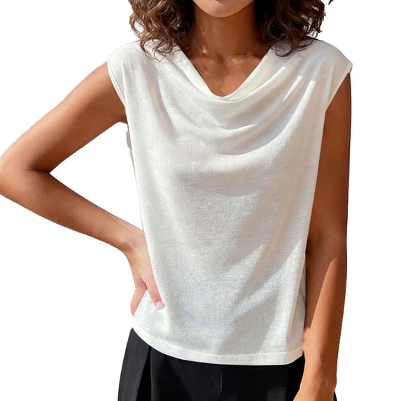 VEKDONE Cowl Neck Tank Tops for Women Elegant Sleeveless Loose Fit Tunic Tanks Dressy Solid Color Lightweight Office Tees Summer Soft Comfy Pullover Top White XL