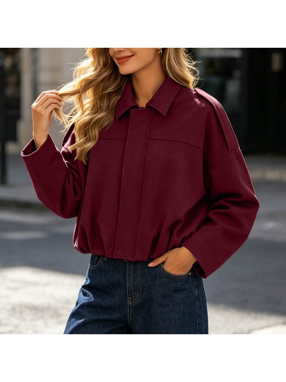 Cropped Utility Jackets for Women Lapel Collar Zip Up Jacket Relaxed Fit Bat Sleeve Elastic Hem Coat Outdoor Business Causal Commuting Outerwear