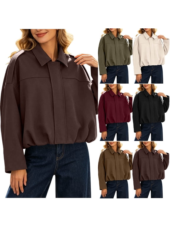 Cropped Utility Jackets for Women Lapel Collar Zip Up Jacket Relaxed Fit Bat Sleeve Elastic Hem Coat Outdoor Business Causal Commuting Outerwear