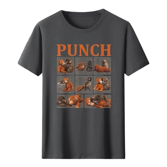 VEKDONE Cute Monkey Punch T-Shirt for Women Summer Cotton Brave Team Punching Graphic Tees Funny Baby Monkey Shirt for Women Dark Gray(Graphic 2) L