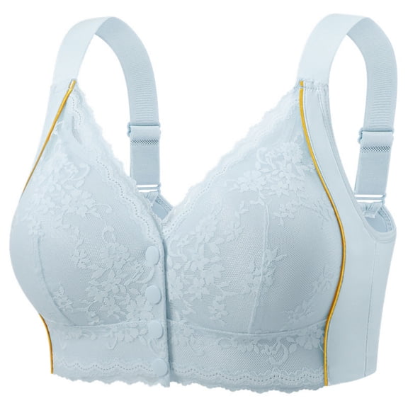 VEKDONE Daisy Bras for Women No Underwire Full Coverage Front Closure Everyday Bra Push Up Padded Cotton Bra Soft Comfy Sport Bralettes Blue Size 48