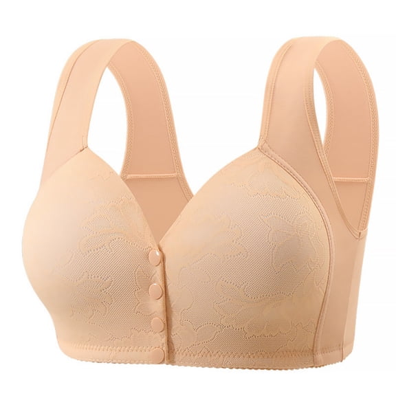 VEKDONE Daisy Bras for Women Open Closure Plus Size Everyday Bra Push Up Soft Comfy Sport Bra Solid Color Supportive Snap Daily Bras Beige Size 44