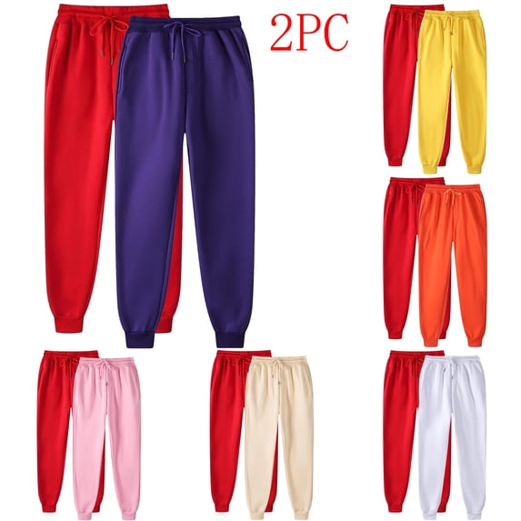 VEKDONE Drawstring Sweatpants for Women 2 Pack Solid Color Basic Workout Pants Casual Stretchy Thin Fleece Long Pants Plus Size Tapered Pants with Pockets
