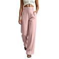 thumbnail image 1 of VEKDONE Dress Pants for Women Dressy Button Zipper Business Work Suit Pants Casual High Waisted Pleated Straight Trousers Solid Color Office Long Pants with Pockets Pink L, 1 of 6