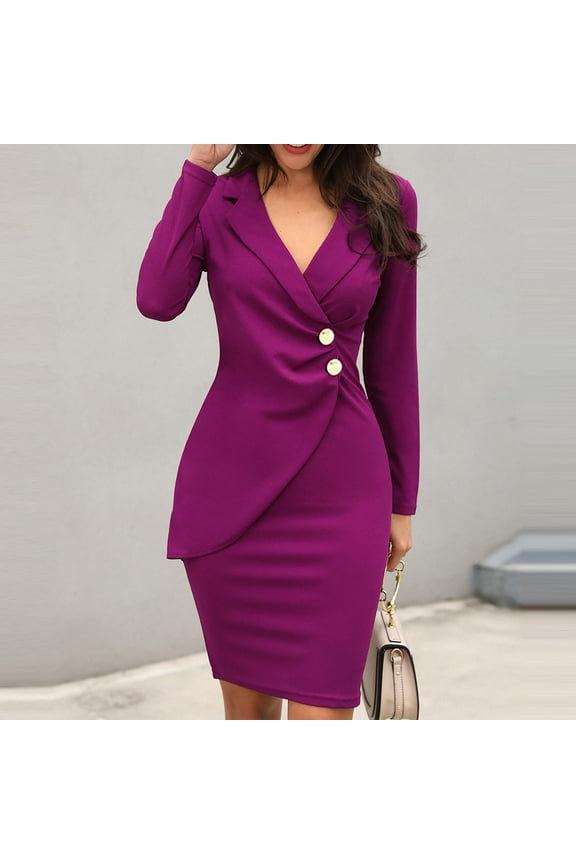 Fashion Blazer Dresses for Women Fall Casual Solid Double Breasted Button Down Blazer Dress for Work Professional 2025 on S,M,L,XL,XXL