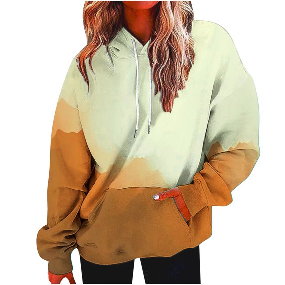 VEKDONE Fashion Hoodie Sweatshirts for Women 2025 Clearance Sale Tie-Dye Loose Fit Pullover Fall Long Sleeve Drawstring Hooded Blouse with Pockets Orange S