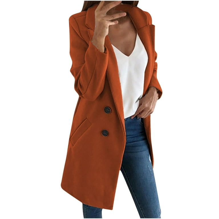 VEKDONE Fashion Jackets for Women Clearance Sale Long Sleeve Button Long Coat with Pockets Solid Color Lapel Plus Size Outwear Fall Casual Business