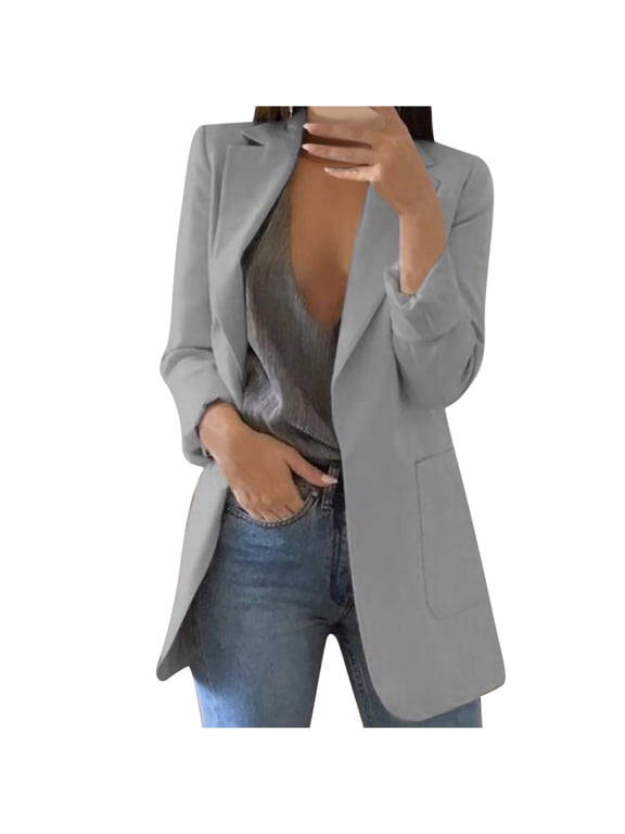 Women's Solid Blazer Boyfriend Style Open Front Blazer Elegant Work Jacket Coat Outwear with 2 Pockets 2025 Clearance on Sale Plus Size S-5XL