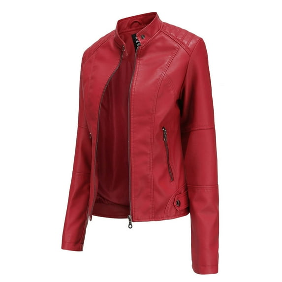 VEKDONE Faux Leather Jacket Women Bomber Jacket Fashion Windproof Motorcycle Jackets Plus Size Slim Fit Leather Coats Full Zip Up Lightwieght Coat with Pockets